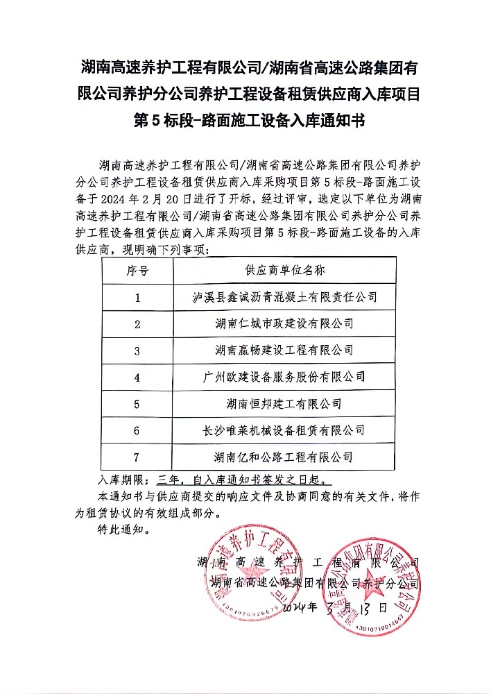 喜讯：三月份公司中标了路面施工设备项目